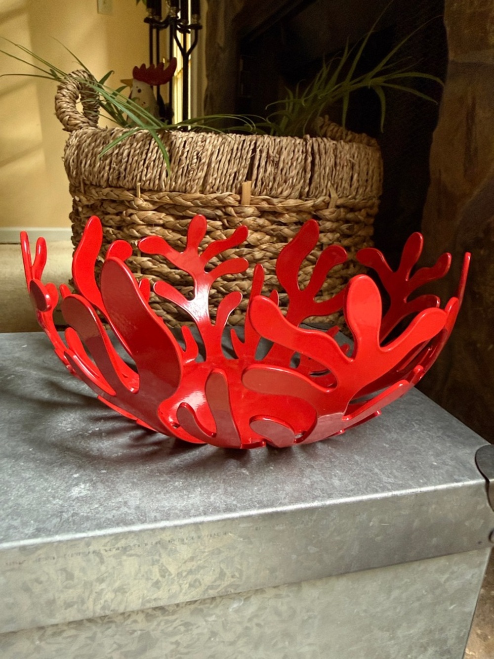 VINTAGE (2005) Alessi Red Metal Fruit Bowl